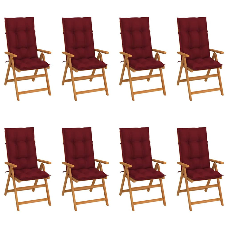 Reclining Folding Chairs with Cushions 8 pcs Solid Teak Wood