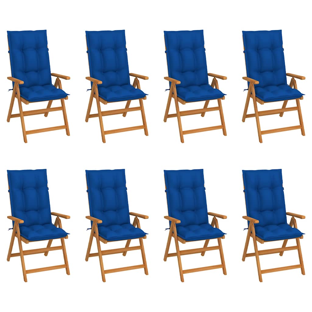Reclining Folding Chairs with Cushions 8 pcs Solid Teak Wood