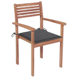 Stackable Garden Chairs with Cushions 6 pcs Solid Teak Wood - Front View