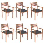 Stackable Garden Chairs with Cushions 6 pcs Solid Teak Wood