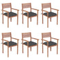 Stackable Garden Chairs with Cushions 6 pcs Solid Teak Wood