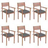 Stackable Garden Chairs with Cushions 6 pcs Solid Teak Wood
