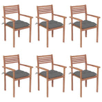 Stackable Garden Chairs with Cushions 6 pcs Solid Teak Wood