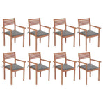 Stackable Garden Chairs with Cushions 8 pcs Solid Teak Wood
