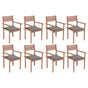 Stackable Garden Chairs with Cushions 8 pcs Solid Teak Wood
