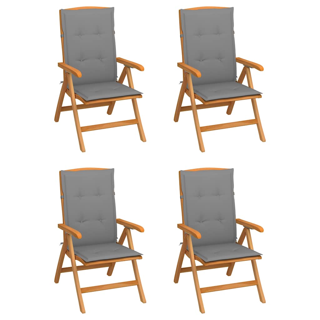 Reclining Folding Chairs with Cushions 4 pcs Solid Teak Wood