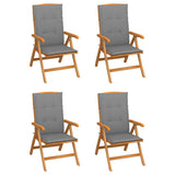Reclining Folding Chairs with Cushions 4 pcs Solid Teak Wood