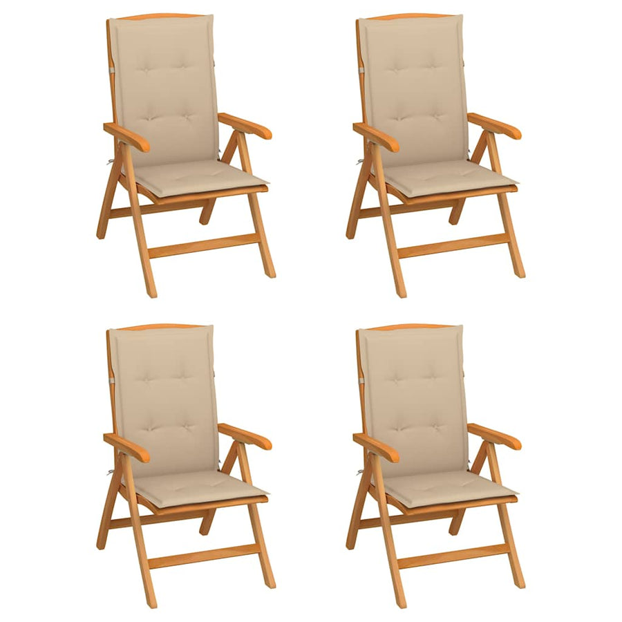 Reclining Folding Chairs with Cushions 4 pcs Solid Teak Wood