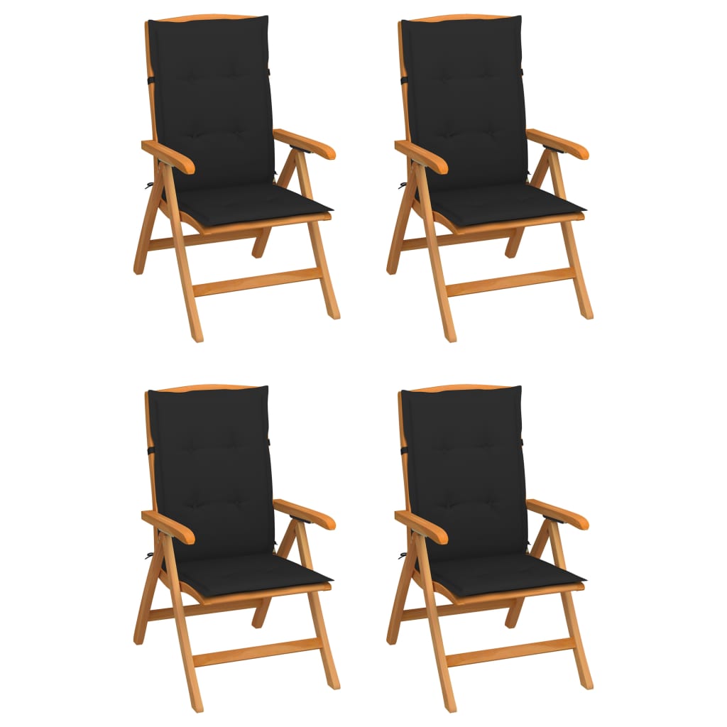 Reclining Folding Chairs with Cushions 4 pcs Solid Teak Wood