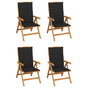 Reclining Folding Chairs with Cushions 4 pcs Solid Teak Wood