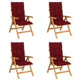 Reclining Folding Chairs with Cushions 4 pcs Solid Teak Wood