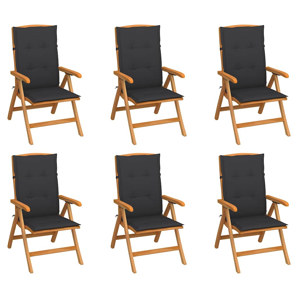 Reclining Folding Chairs with Cushions 6 pcs Solid Teak Wood