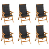 Reclining Folding Chairs with Cushions 6 pcs Solid Teak Wood