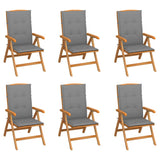 Reclining Folding Chairs with Cushions 6 pcs Solid Teak Wood