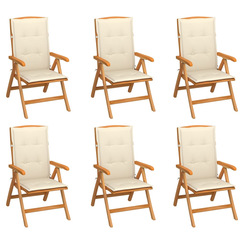 Reclining Folding Chairs with Cushions 6 pcs Solid Teak Wood