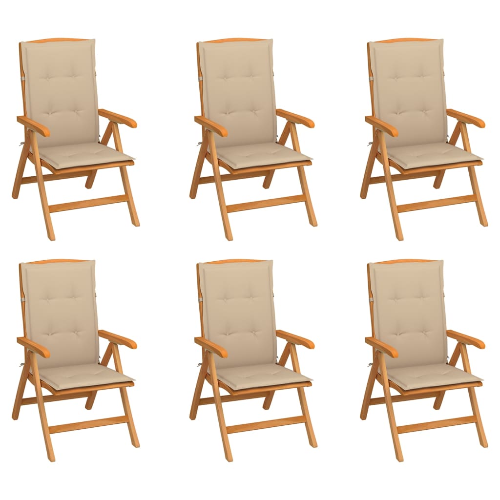 Reclining Folding Chairs with Cushions 6 pcs Solid Teak Wood