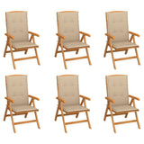 Reclining Folding Chairs with Cushions 6 pcs Solid Teak Wood