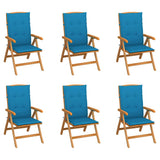 Reclining Folding Chairs with Cushions 6 pcs Solid Teak Wood