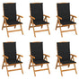 Reclining Folding Chairs with Cushions 6 pcs Solid Teak Wood