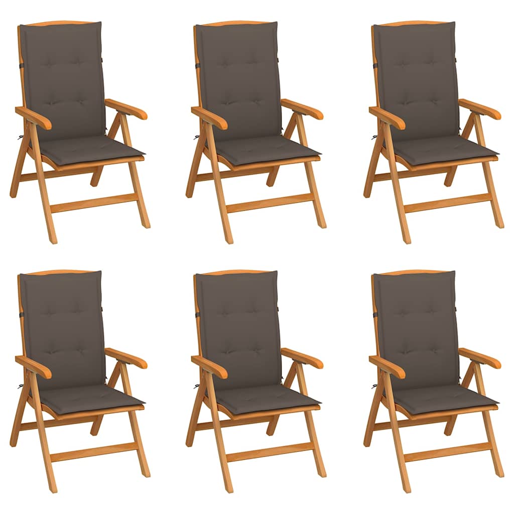 Reclining Folding Chairs with Cushions 6 pcs Solid Teak Wood