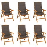 Reclining Folding Chairs with Cushions 6 pcs Solid Teak Wood