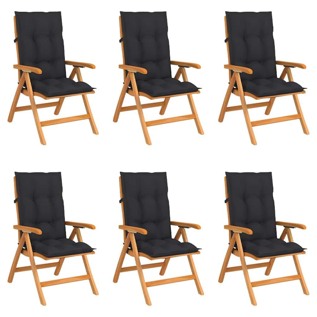 Reclining Folding Chairs with Cushions 6 pcs Solid Teak Wood