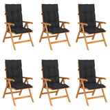 Reclining Folding Chairs with Cushions 6 pcs Solid Teak Wood