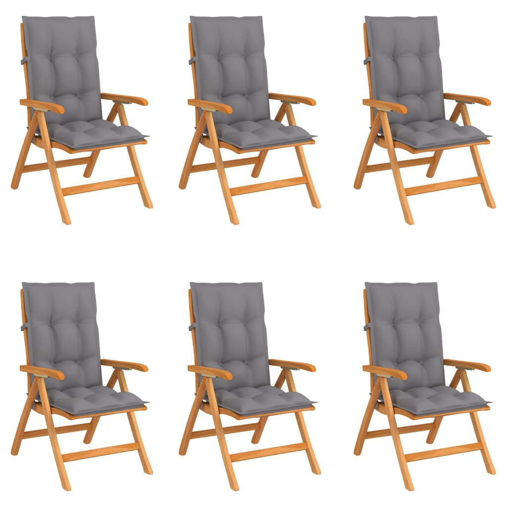 Reclining Folding Chairs with Cushions 6 pcs Solid Teak Wood