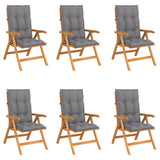 Reclining Folding Chairs with Cushions 6 pcs Solid Teak Wood
