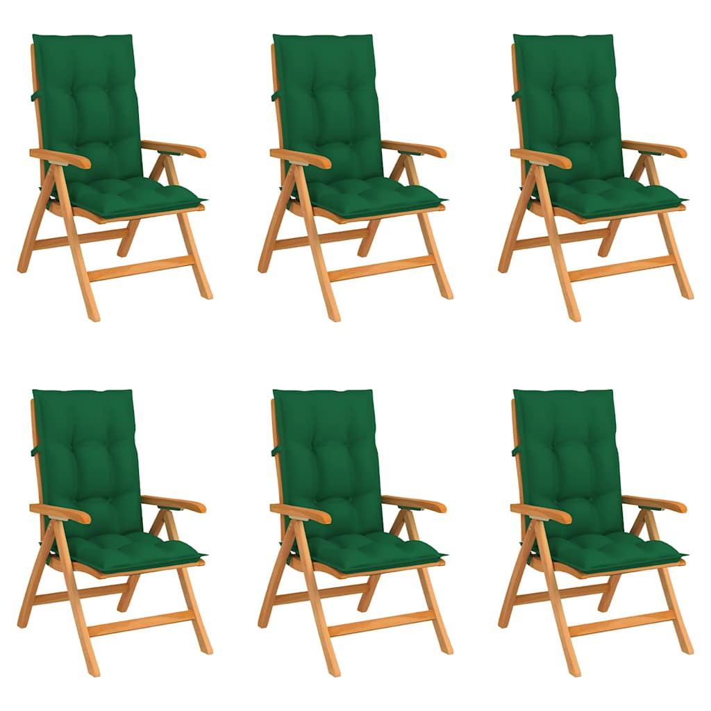 Reclining Folding Chairs with Cushions 6 pcs Solid Teak Wood
