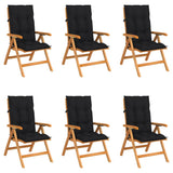 Reclining Folding Chairs with Cushions 6 pcs Solid Teak Wood