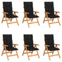 Reclining Folding Chairs with Cushions 6 pcs Solid Teak Wood