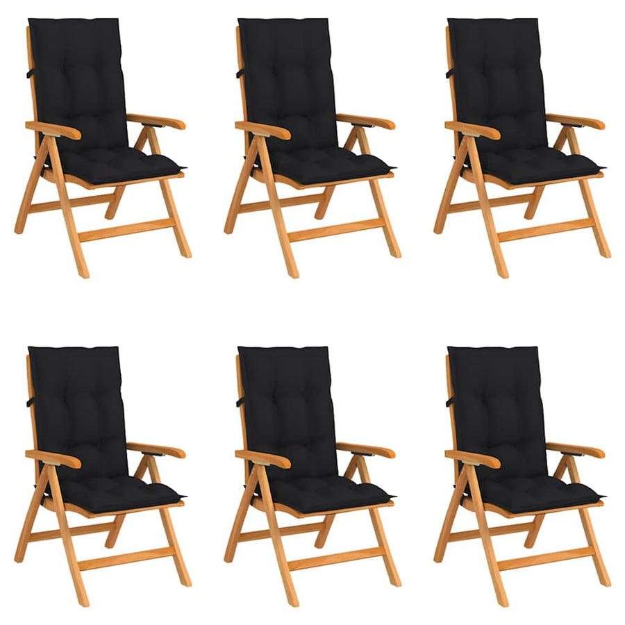 Reclining Folding Chairs with Cushions 6 pcs Solid Teak Wood