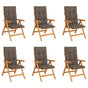 Reclining Folding Chairs with Cushions 6 pcs Solid Teak Wood