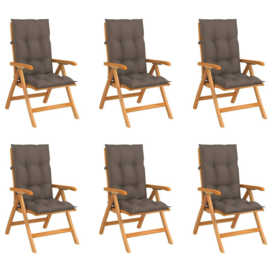 Reclining Folding Chairs with Cushions 6 pcs Solid Teak Wood