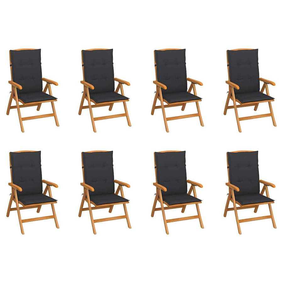 Reclining Folding Chairs with Cushions 8 pcs Solid Teak Wood