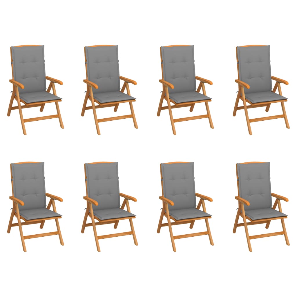 Reclining Folding Chairs with Cushions 8 pcs Solid Teak Wood