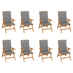 Reclining Folding Chairs with Cushions 8 pcs Solid Teak Wood