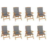 Reclining Folding Chairs with Cushions 8 pcs Solid Teak Wood