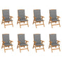 Reclining Folding Chairs with Cushions 8 pcs Solid Teak Wood