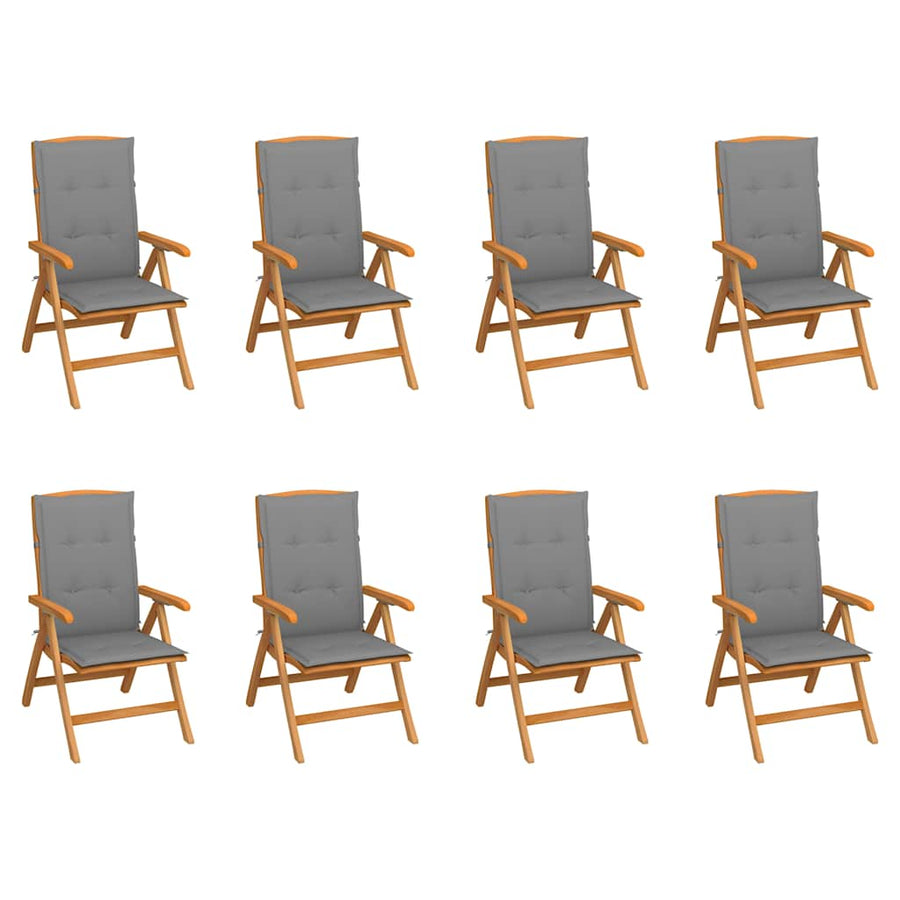 Reclining Folding Chairs with Cushions 8 pcs Solid Teak Wood