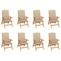 Reclining Folding Chairs with Cushions 8 pcs Solid Teak Wood