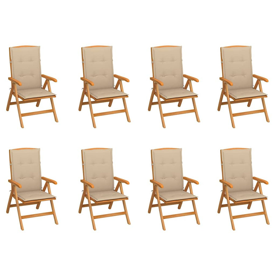 Reclining Folding Chairs with Cushions 8 pcs Solid Teak Wood