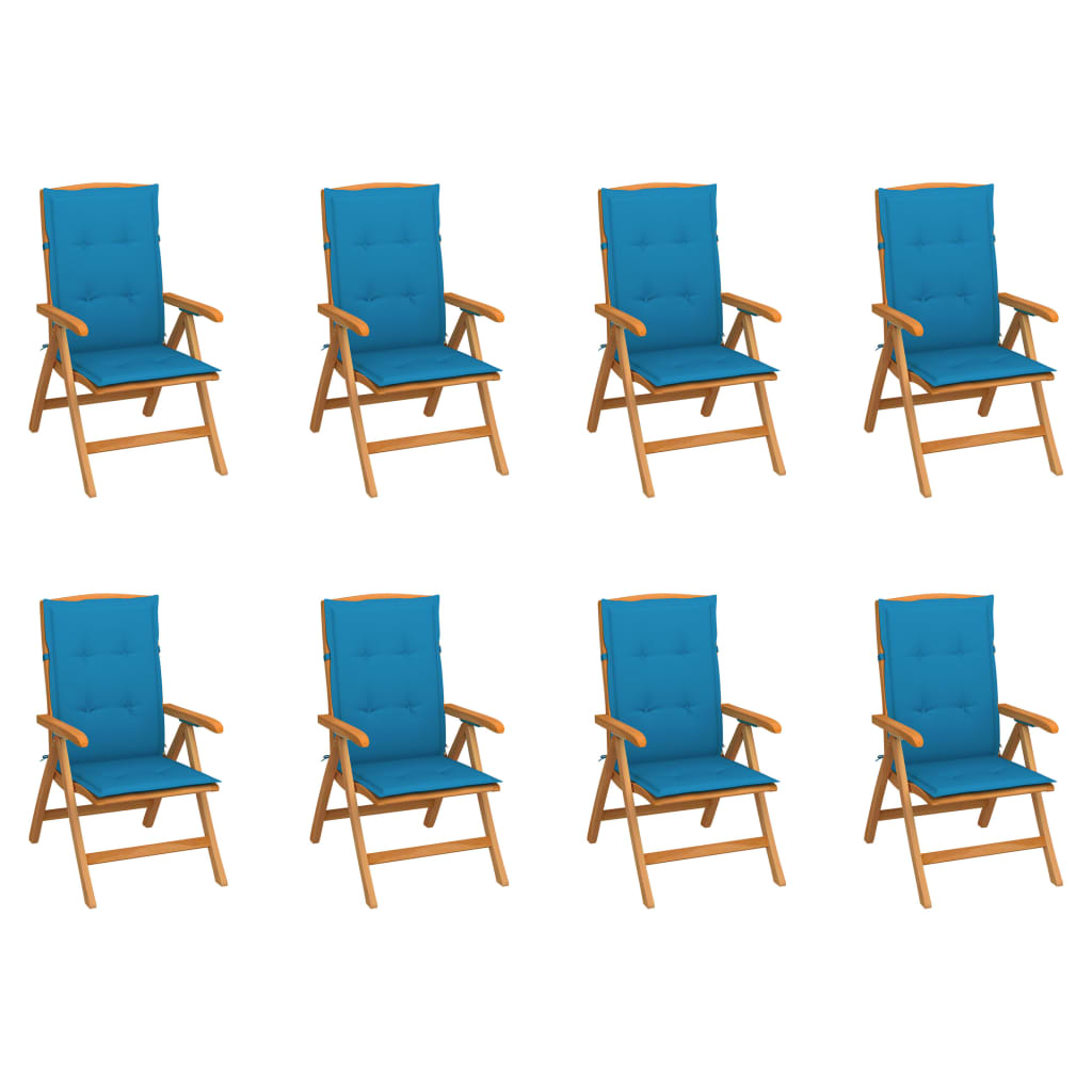 Reclining Folding Chairs with Cushions 8 pcs Solid Teak Wood