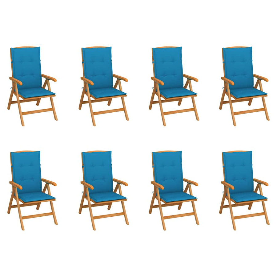 Reclining Folding Chairs with Cushions 8 pcs Solid Teak Wood