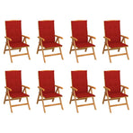 Reclining Folding Chairs with Cushions 8 pcs Solid Teak Wood