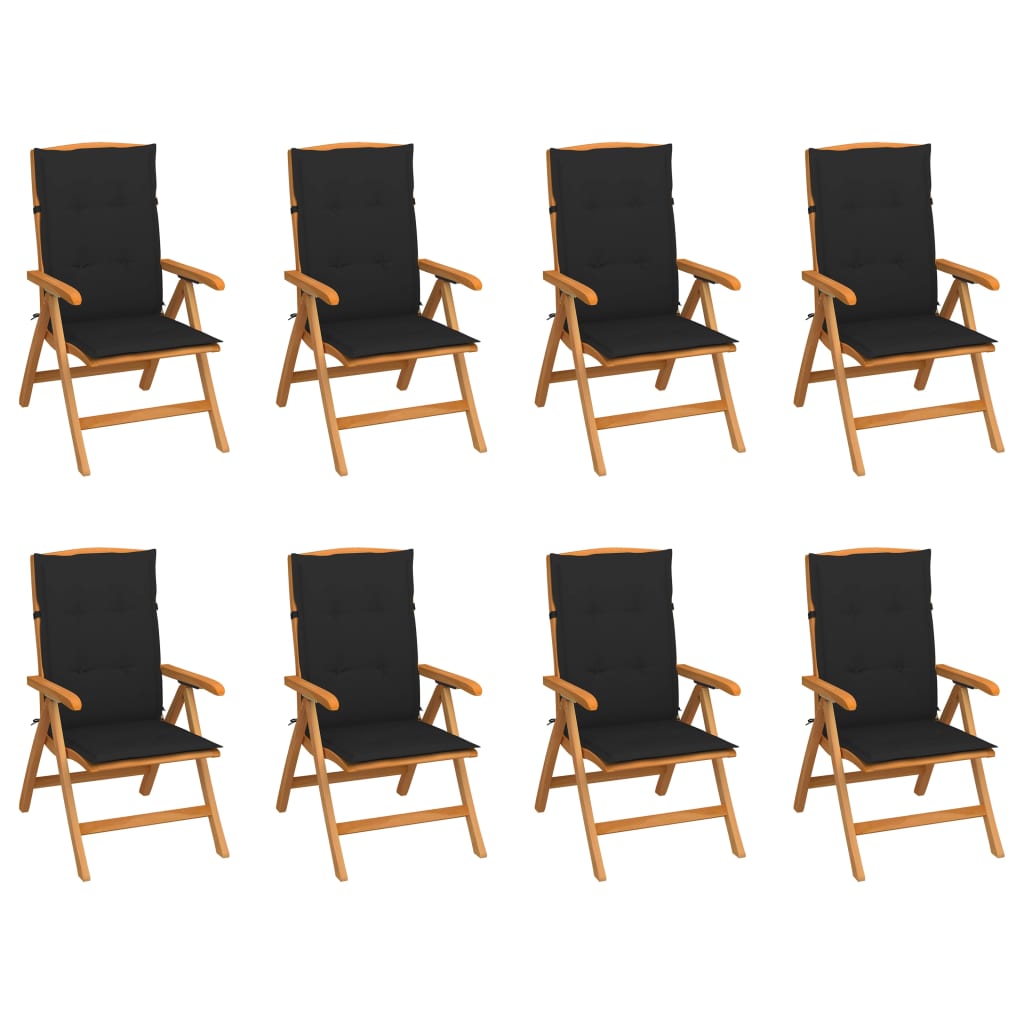 Reclining Folding Chairs with Cushions 8 pcs Solid Teak Wood