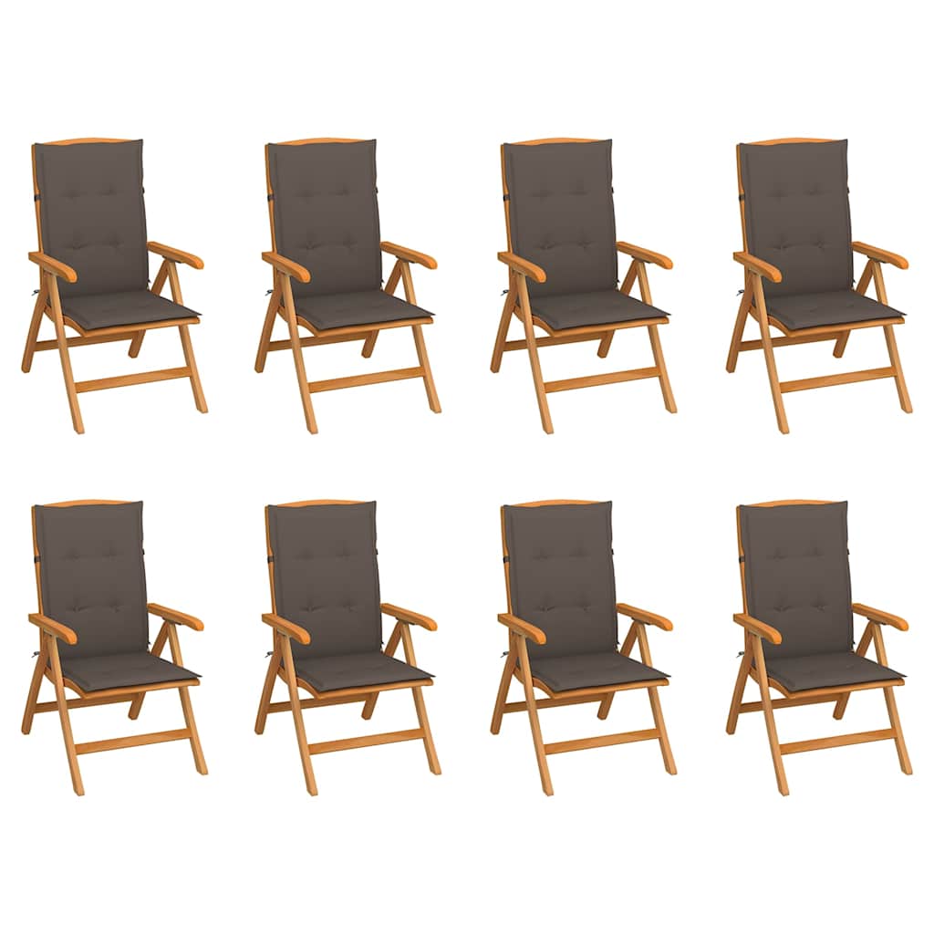 Reclining Folding Chairs with Cushions 8 pcs Solid Teak Wood