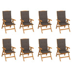 Reclining Folding Chairs with Cushions 8 pcs Solid Teak Wood