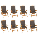 Reclining Folding Chairs with Cushions 8 pcs Solid Teak Wood